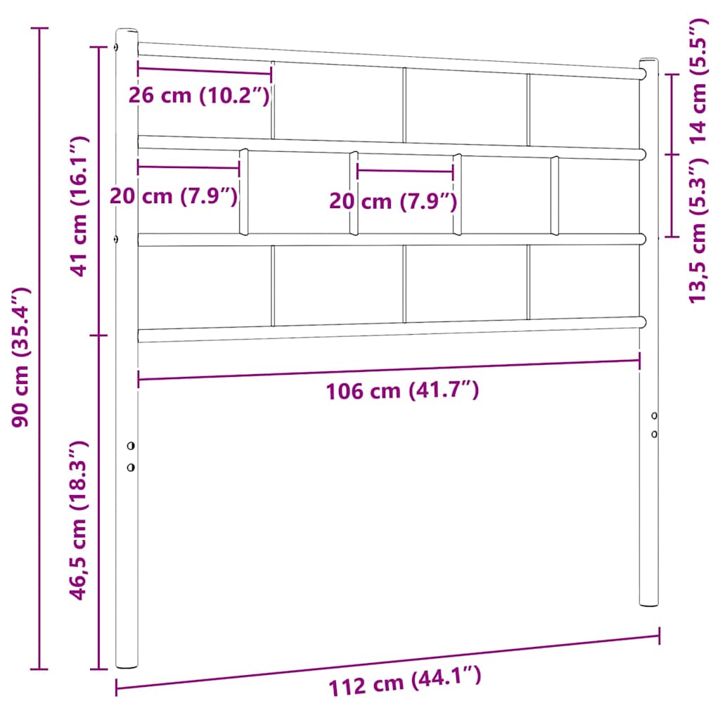 Utskiftbar sengegavl i metall hvit 107 cm