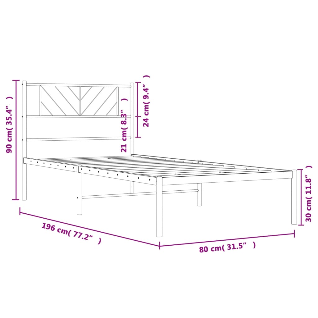 Sengeramme i metall med hodegavl svart 75x190 cm