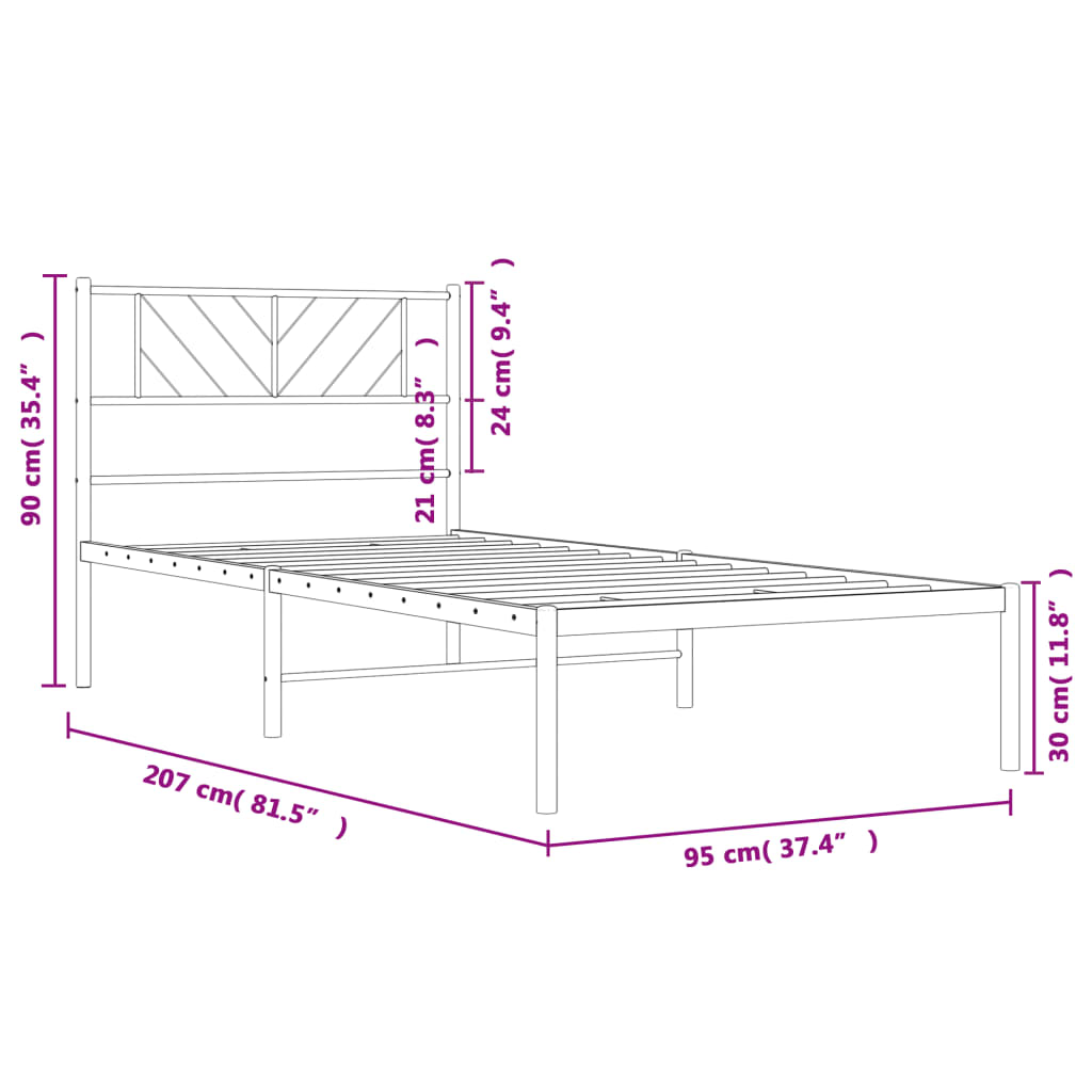 Sengeramme i metall med hodegavl svart 90x200 cm
