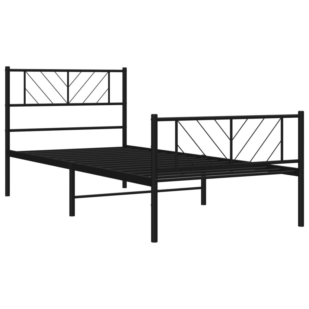 Sengeramme i metall med hode- og fotgavl svart 75x190 cm