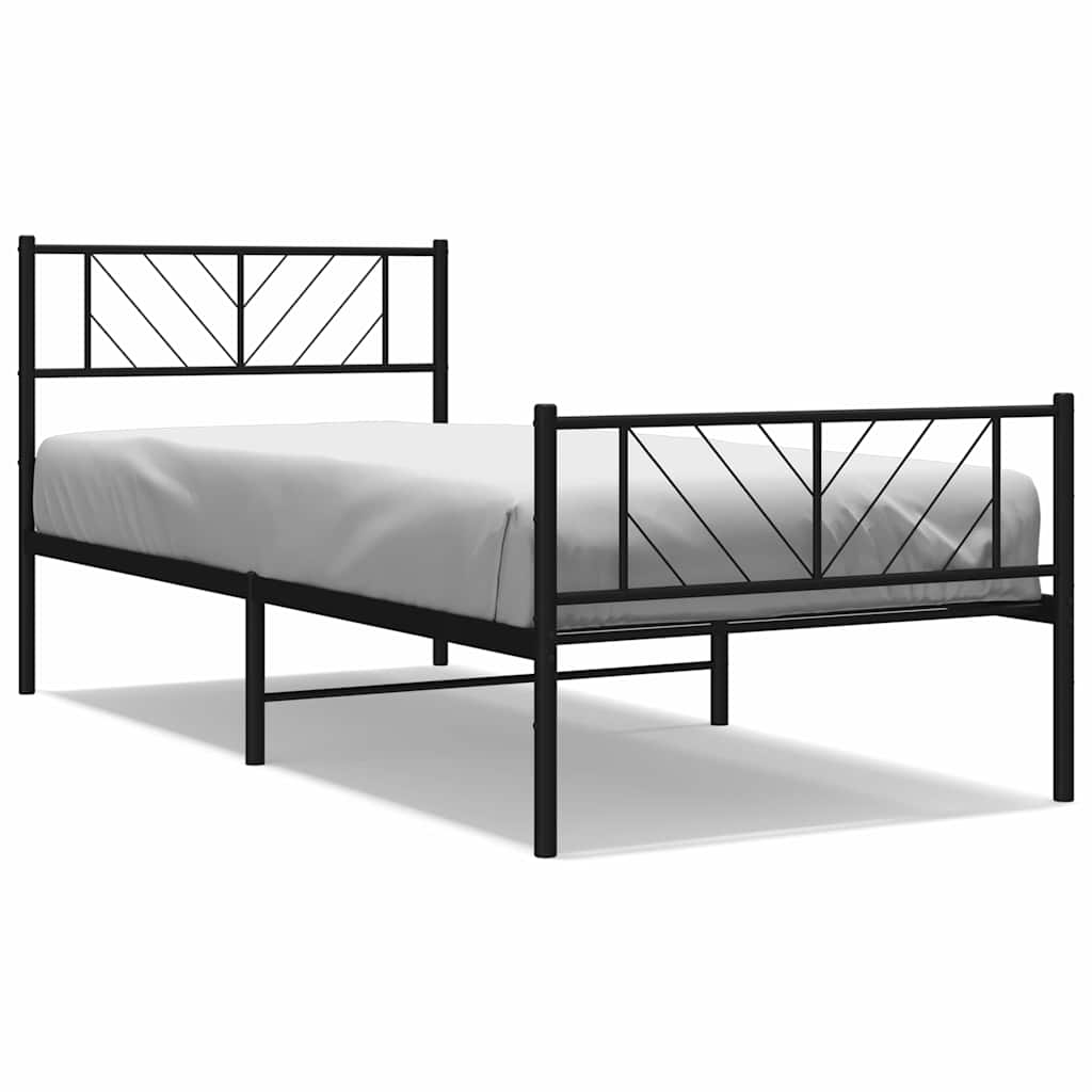 Sengeramme i metall med hode- og fotgavl svart 100x190 cm