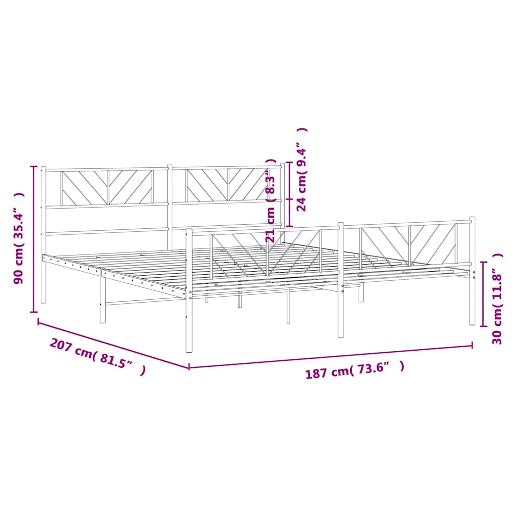 Sengeramme i metall uten madrass med fotgavl svart 180x200 cm vidaXL