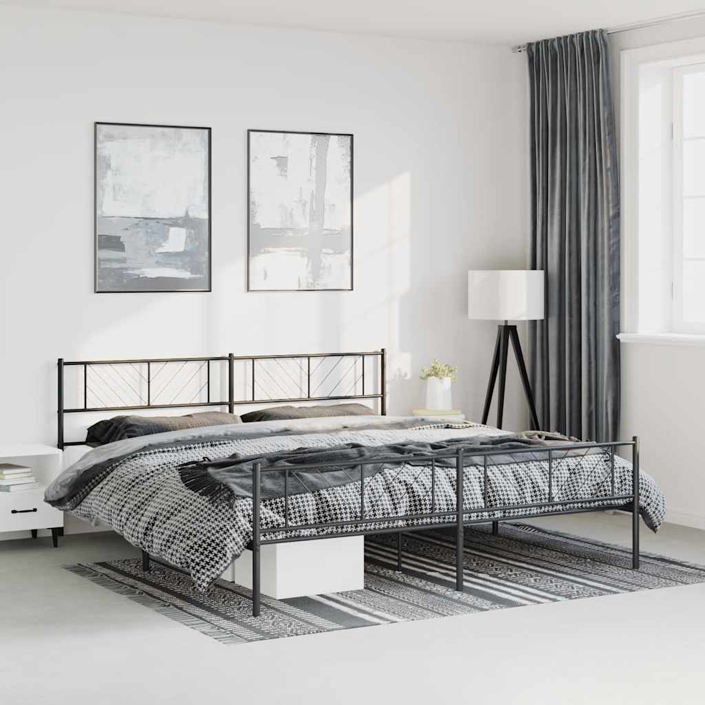 Sengeramme i metall med hode- og fotgavl svart 183x213 cm
