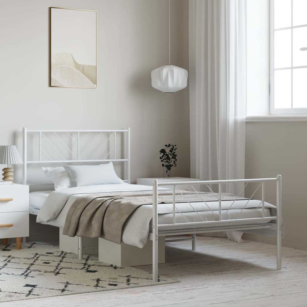 Sengeramme i metall med hode- og fotgavl hvit 100x190 cm