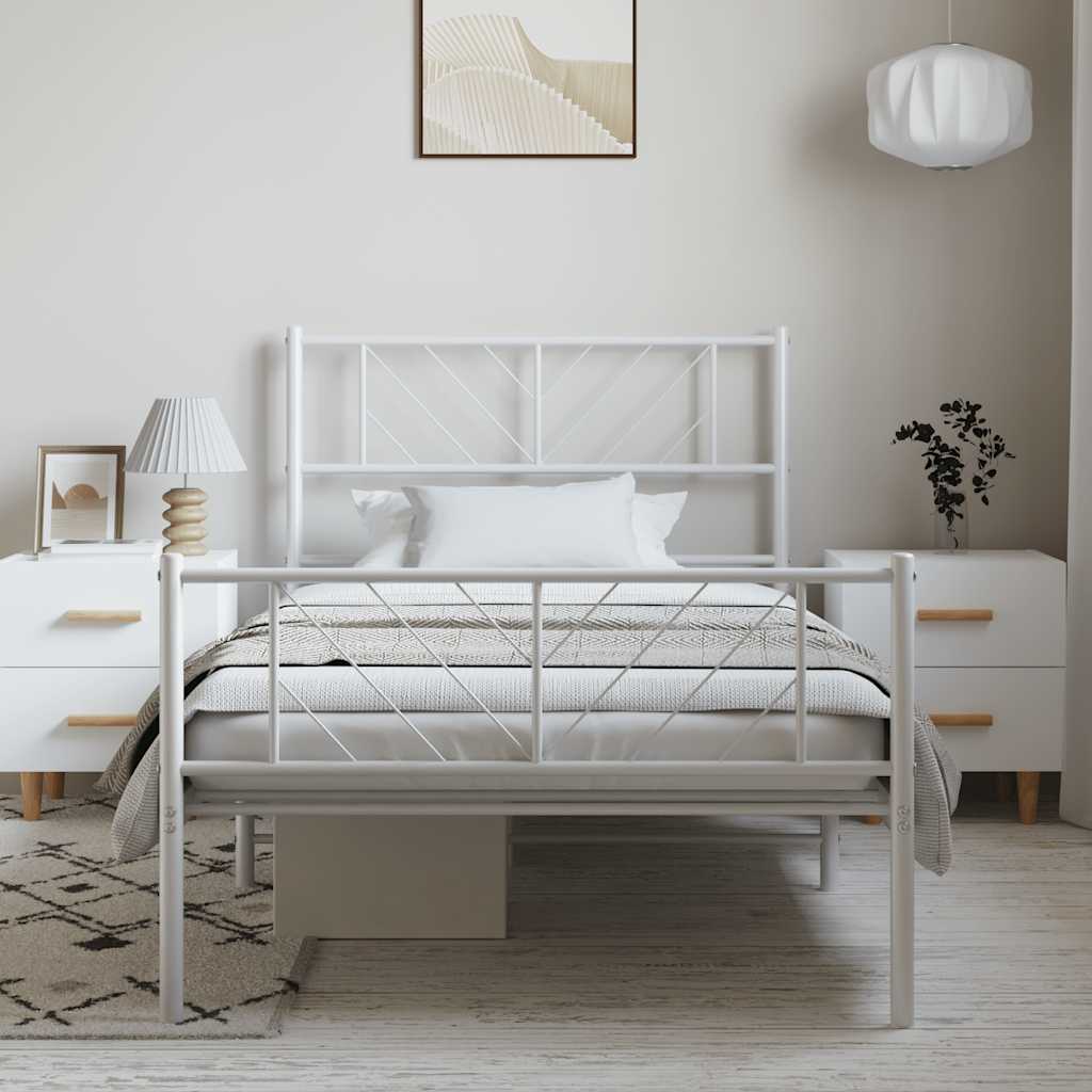 Sengeramme i metall med hode- og fotgavl hvit 100x190 cm