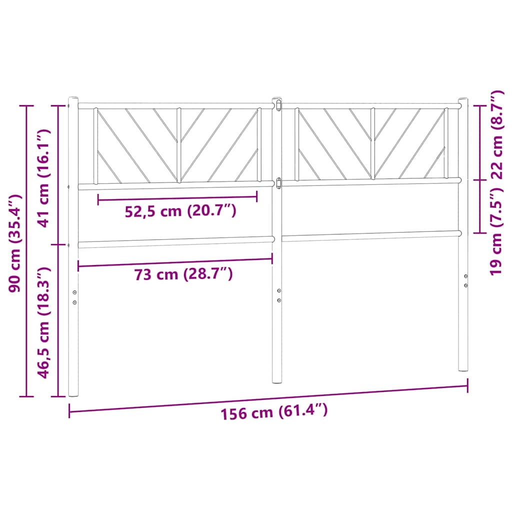 Utskiftbar sengegavl i metall hvit 150 cm
