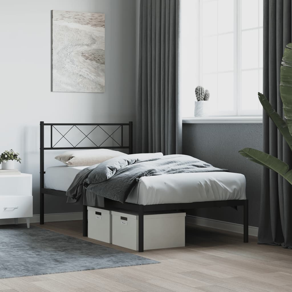 Sengeramme i metall med hodegavl svart 90x200 cm vidaXL