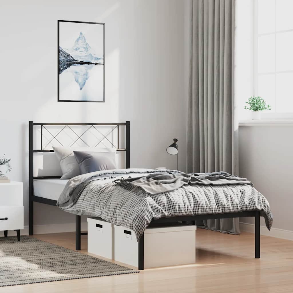 Sengeramme i metall med hodegavl svart 100x200 cm vidaXL