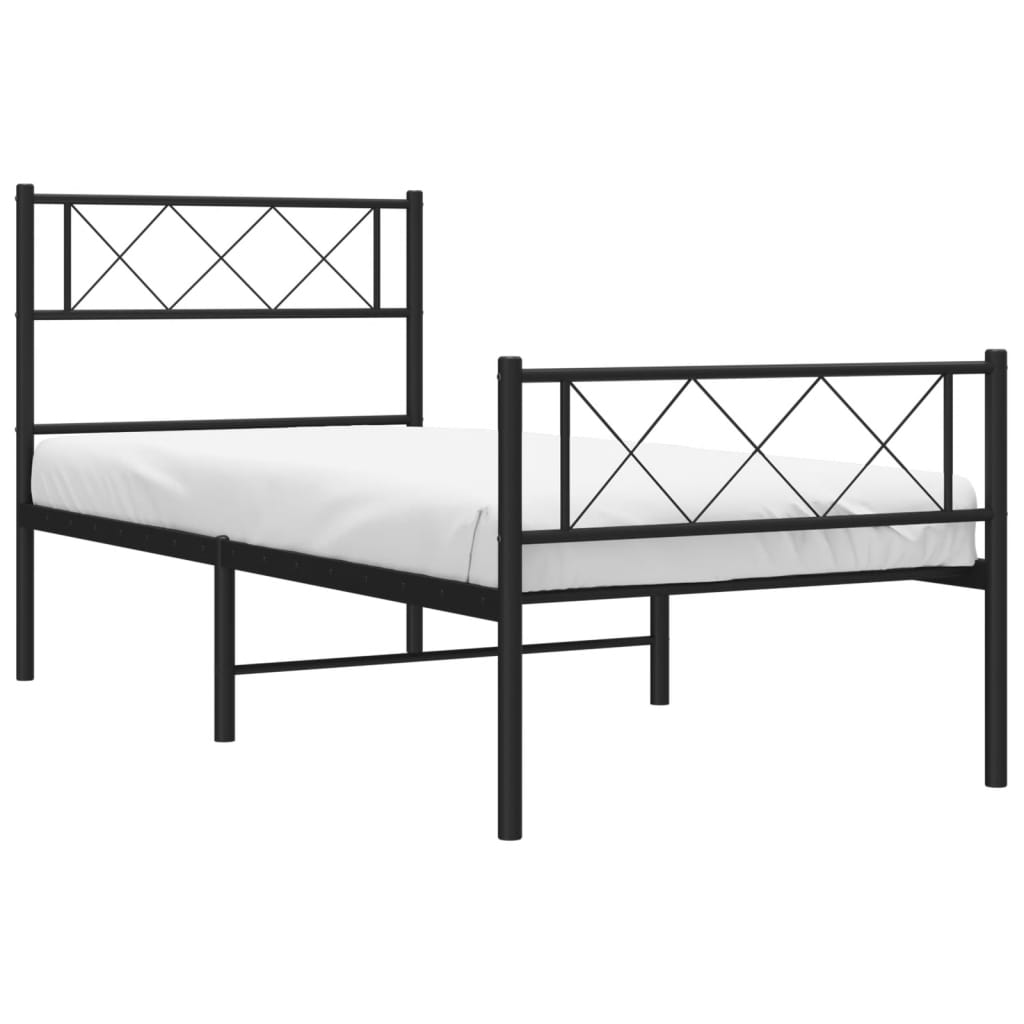 Sengeramme i metall med hode- og fotgavl svart 75x190 cm