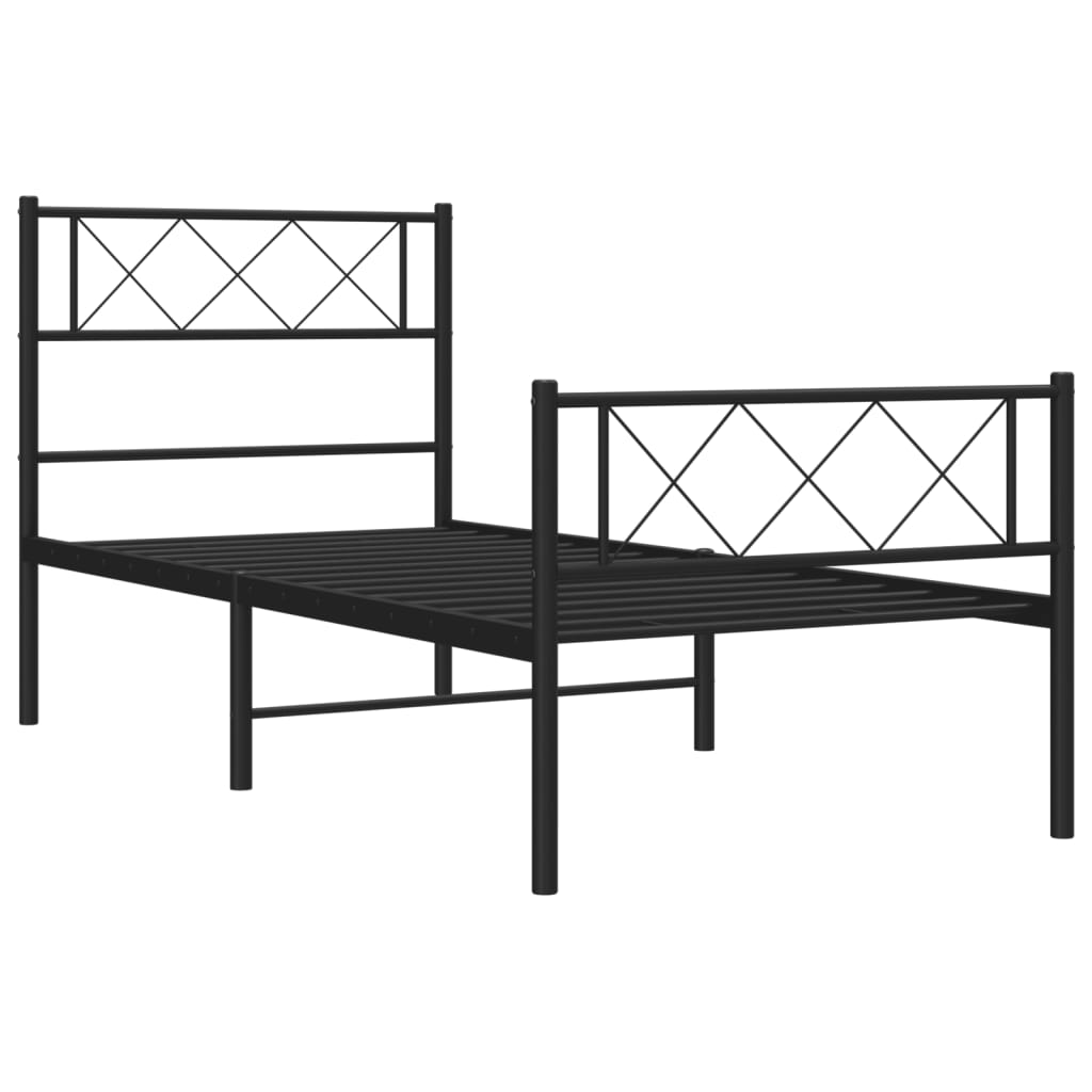 Sengeramme i metall med hode- og fotgavl svart 75x190 cm