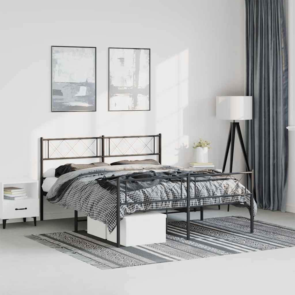 Sengeramme i metall med hode- og fotgavl svart 135x190 cm