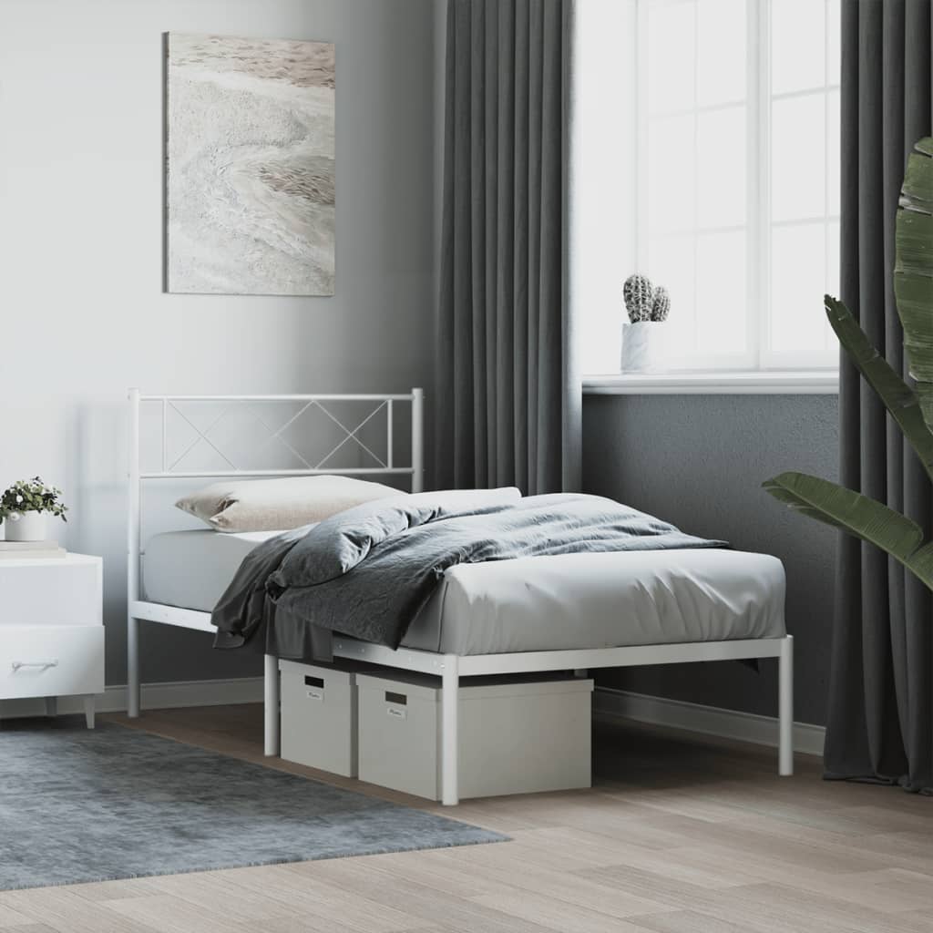 Sengeramme i metall med hodegavl hvit 80x200 cm vidaXL