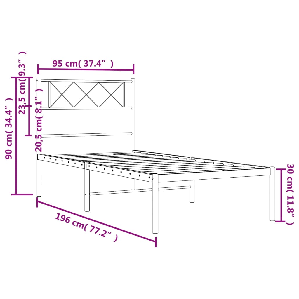 Sengeramme i metall med hodegavl hvit 90x190 cm