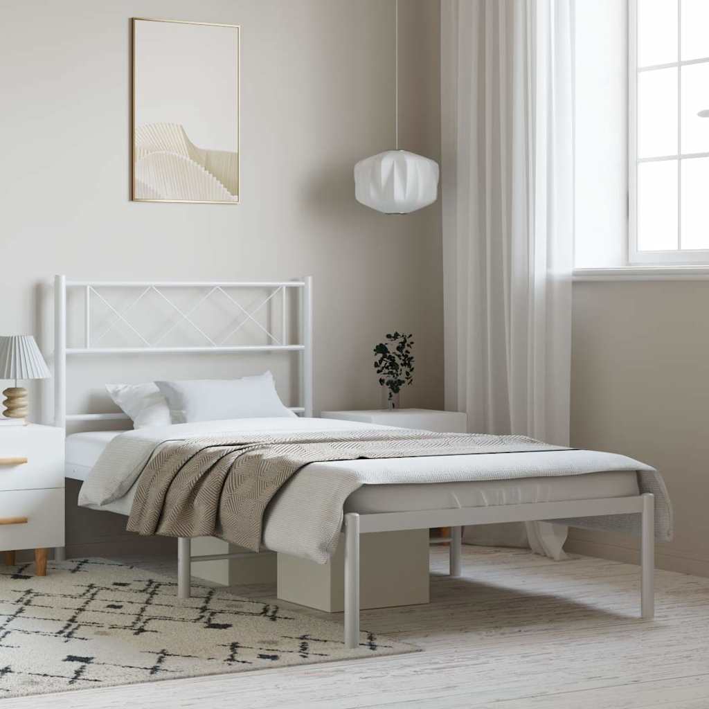 Sengeramme i metall med hodegavl hvit 100x200 cm vidaXL