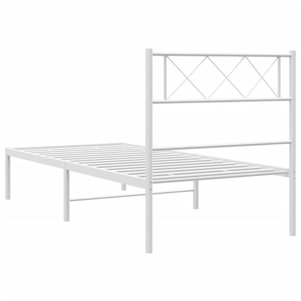 Sengeramme i metall med hodegavl hvit 107x203 cm