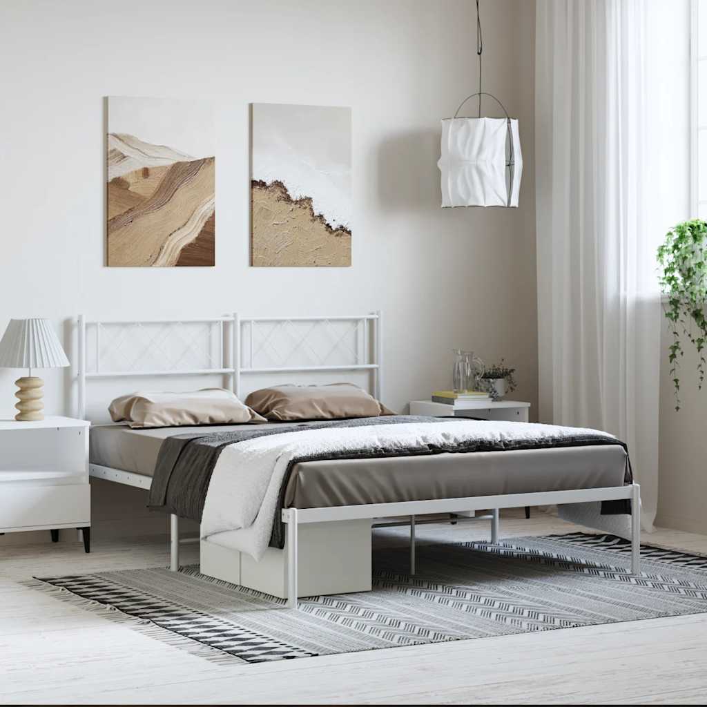 Sengeramme i metall med hodegavl hvit 135x190 cm