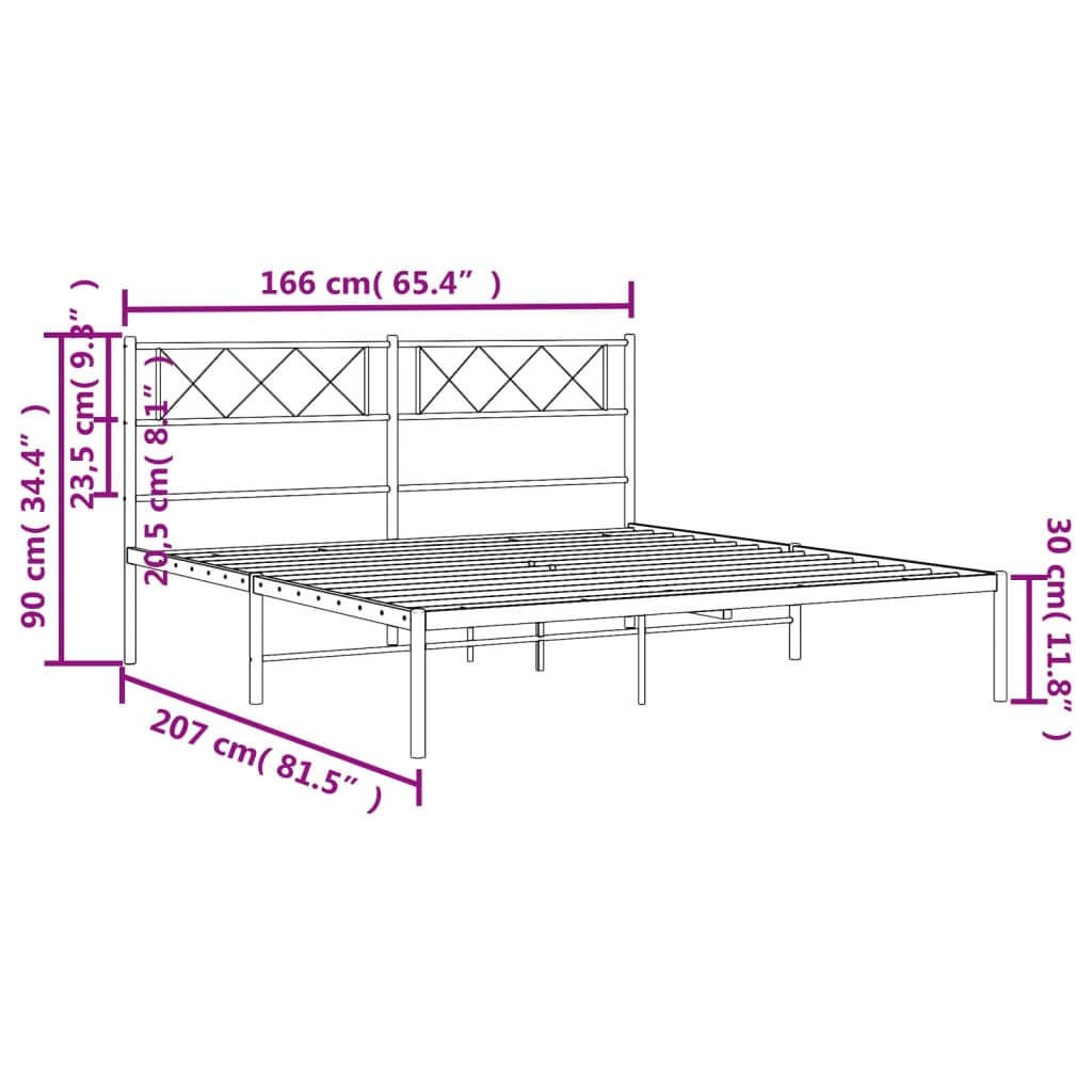 Sengeramme i metall med sengegavl hvit 160x200 cm