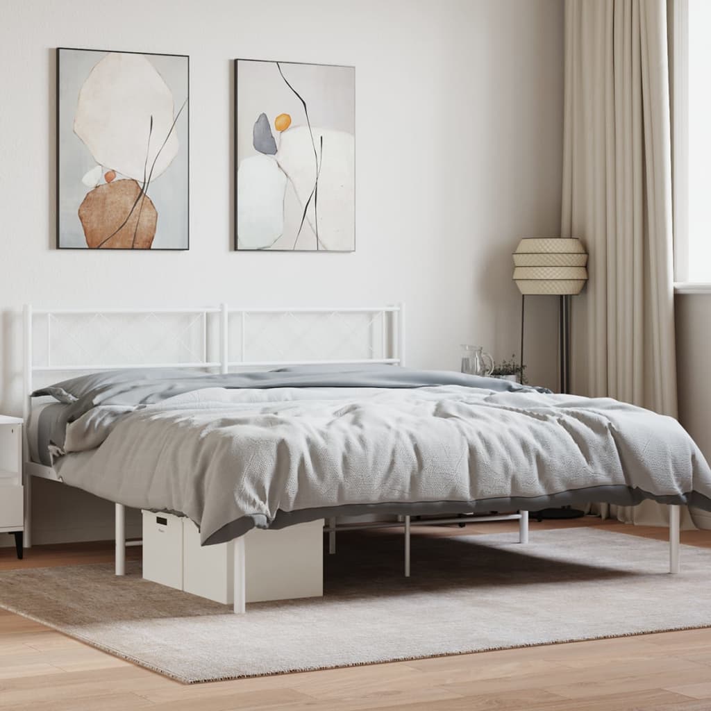 Sengeramme i metall med sengegavl hvit 160x200 cm