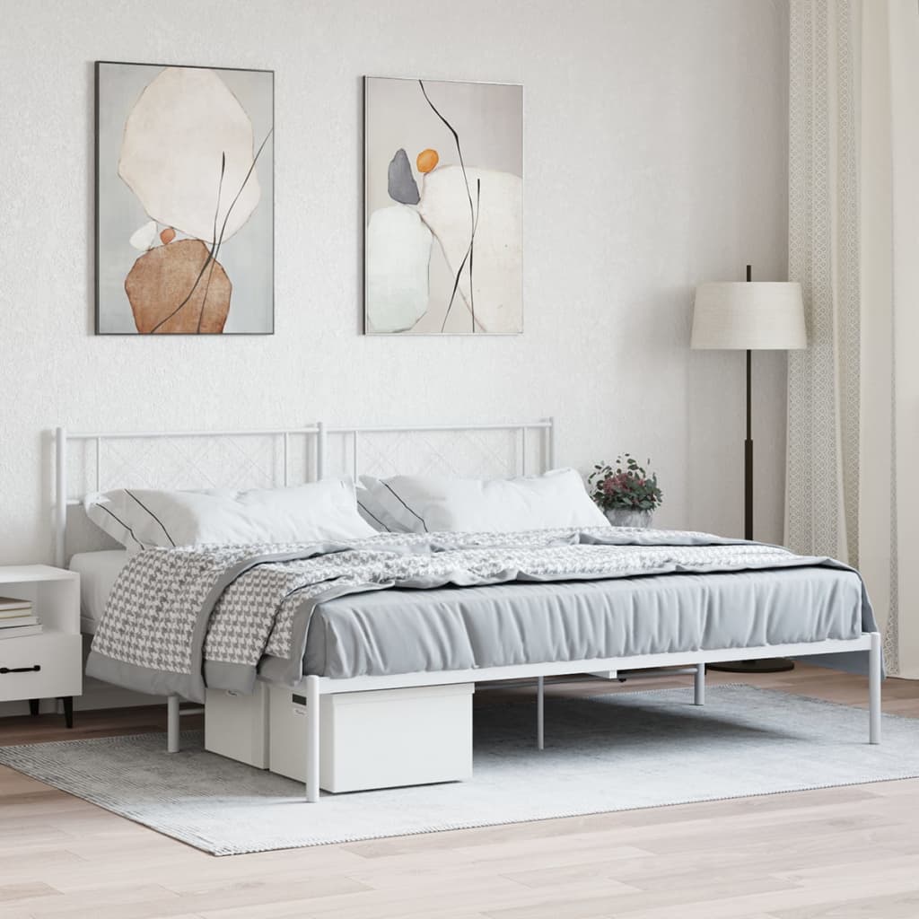 Sengeramme i metall med sengegavl hvit 180x200 cm vidaXL