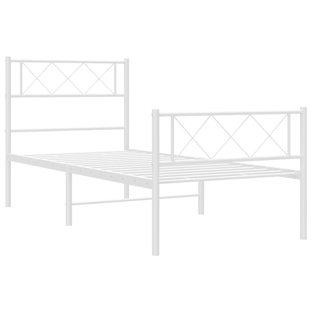 Sengeramme i metall med hode- og fotgavl hvit 100x190 cm