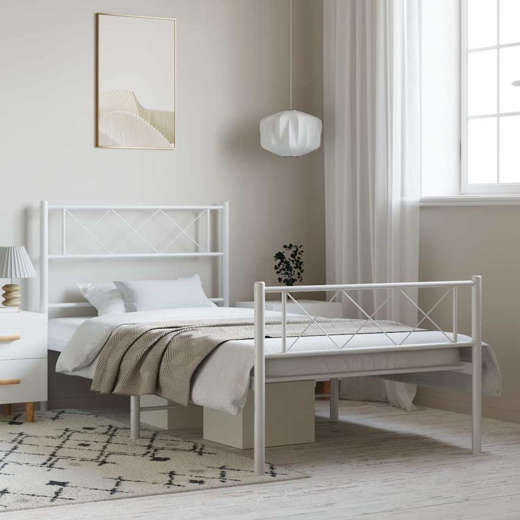 Sengeramme i metall med hode- og fotgavl hvit 100x190 cm