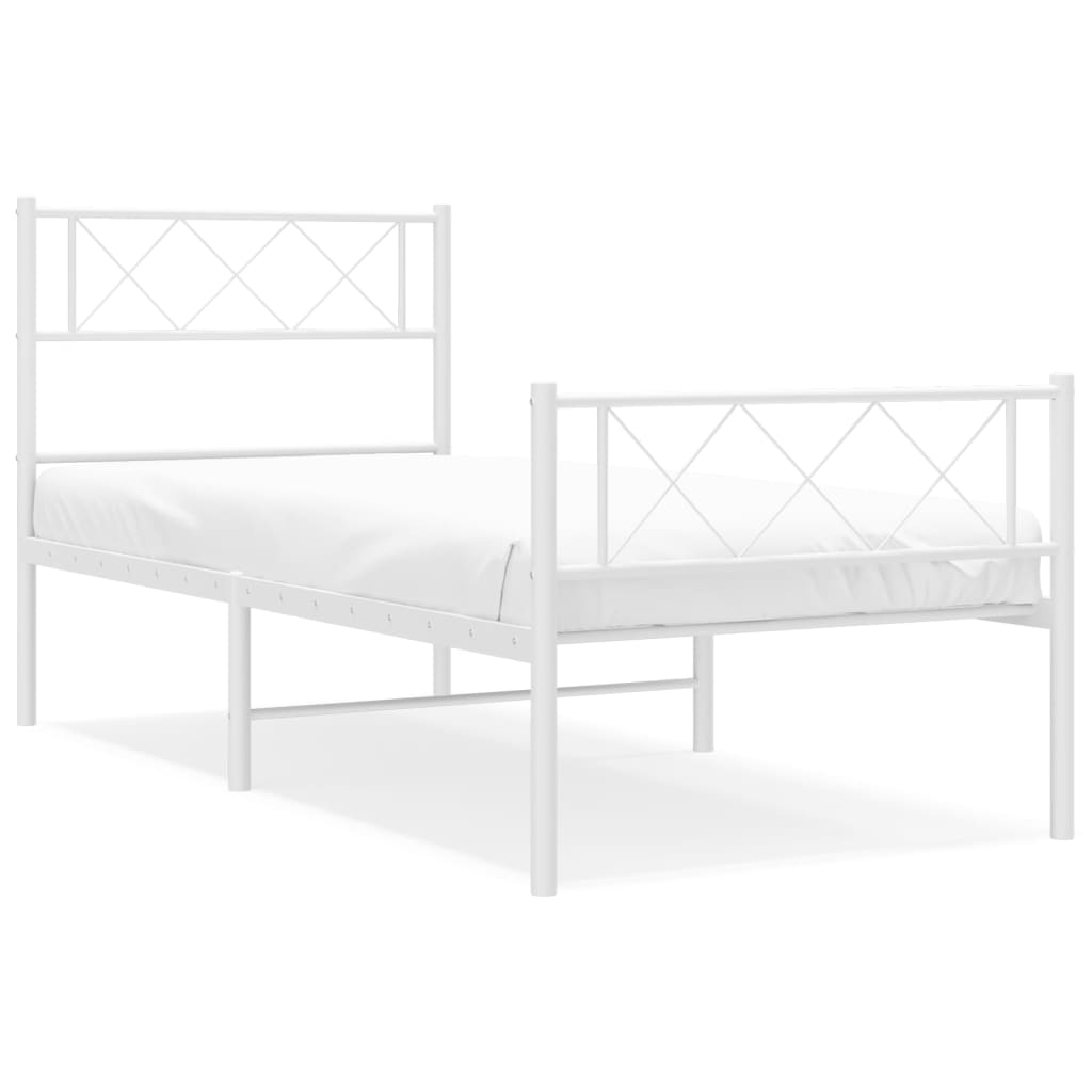 Sengeramme i metall med hode- og fotgavl hvit 107x203 cm