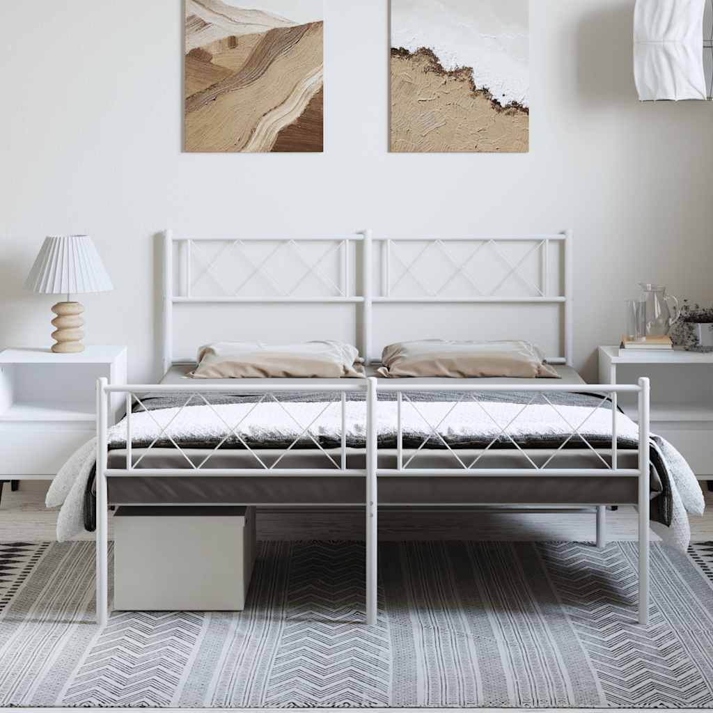 Sengeramme i metall med hode- og fotgavl hvit 150x200 cm