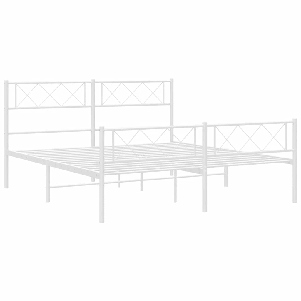 Sengeramme i metall med hode- og fotgavl hvit 150x200 cm