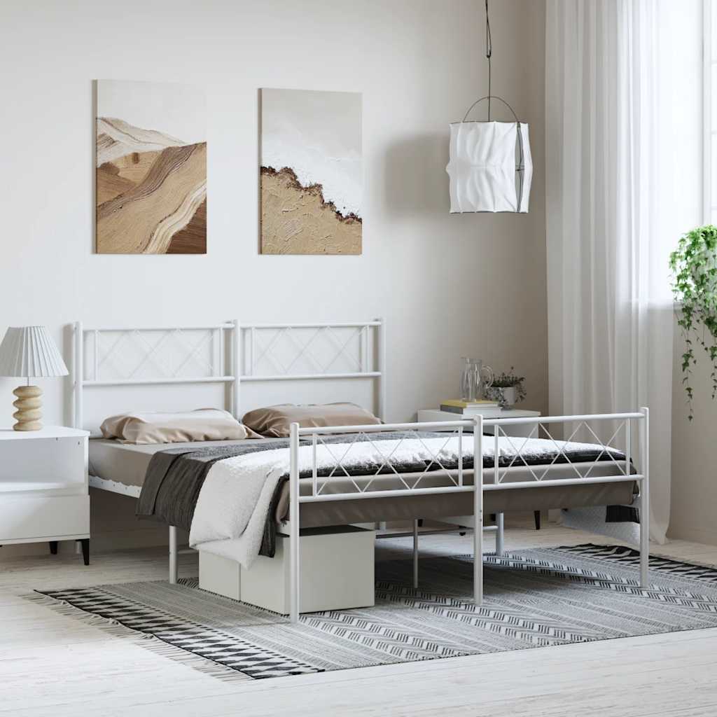 Sengeramme i metall med hode- og fotgavl hvit 150x200 cm
