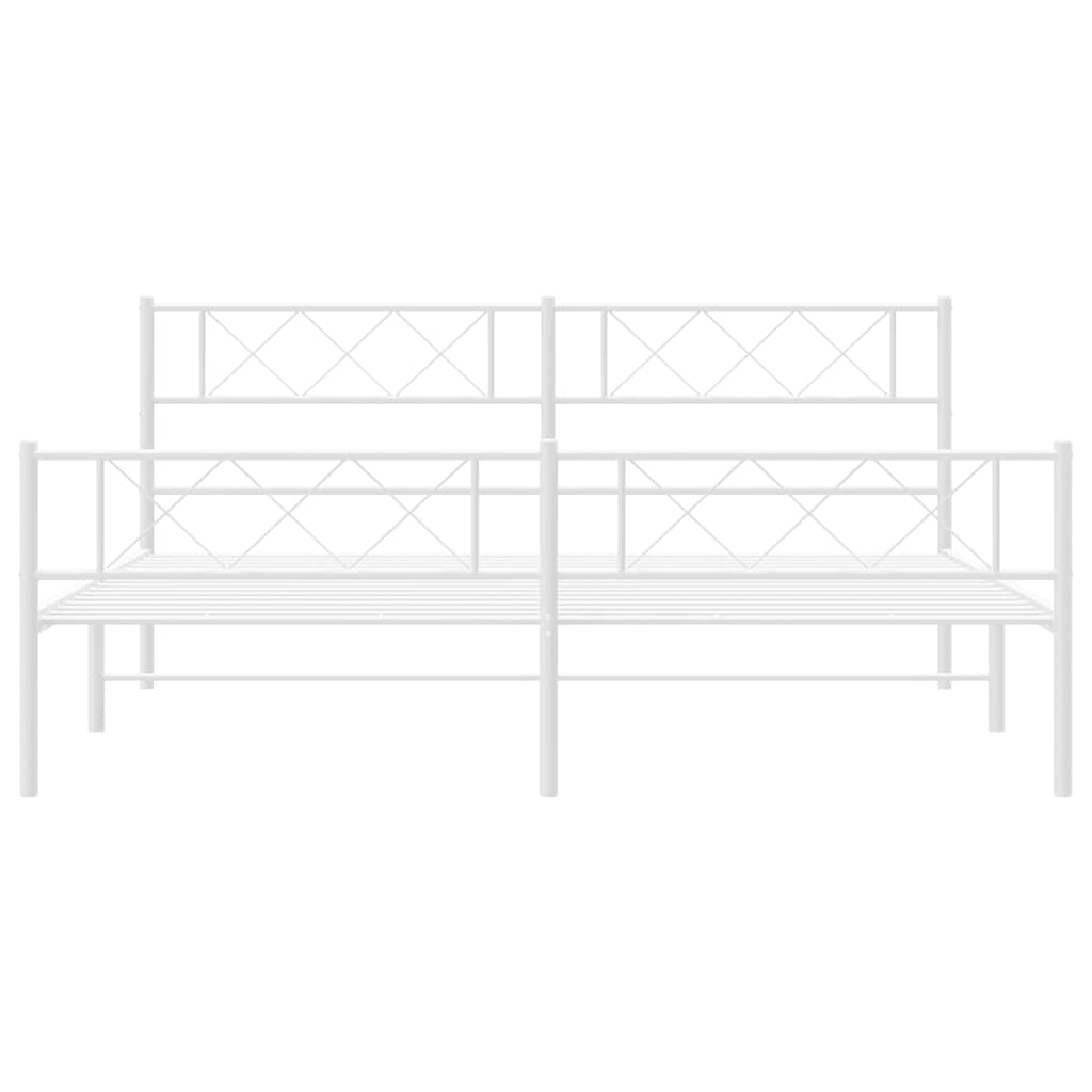 Sengeramme i metall med hode- og fotgavl hvit 193x203 cm