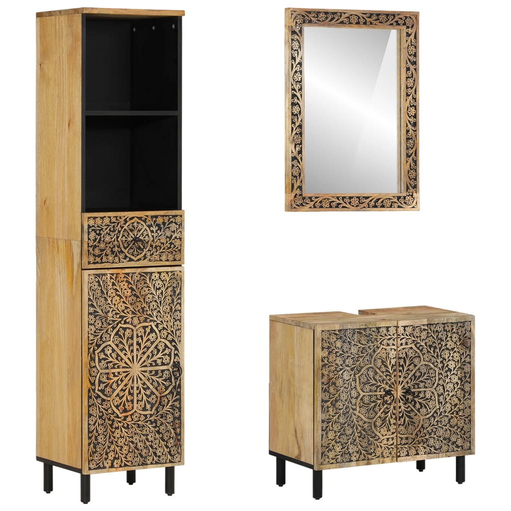 Baderomsskapsett 3 deler heltre mango