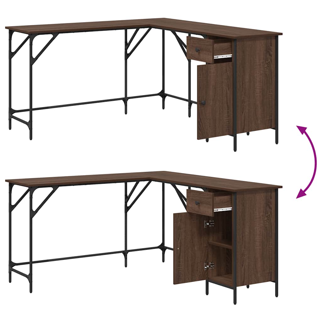 Skrivebord brun eik 141x141x75 cm konstruert tre