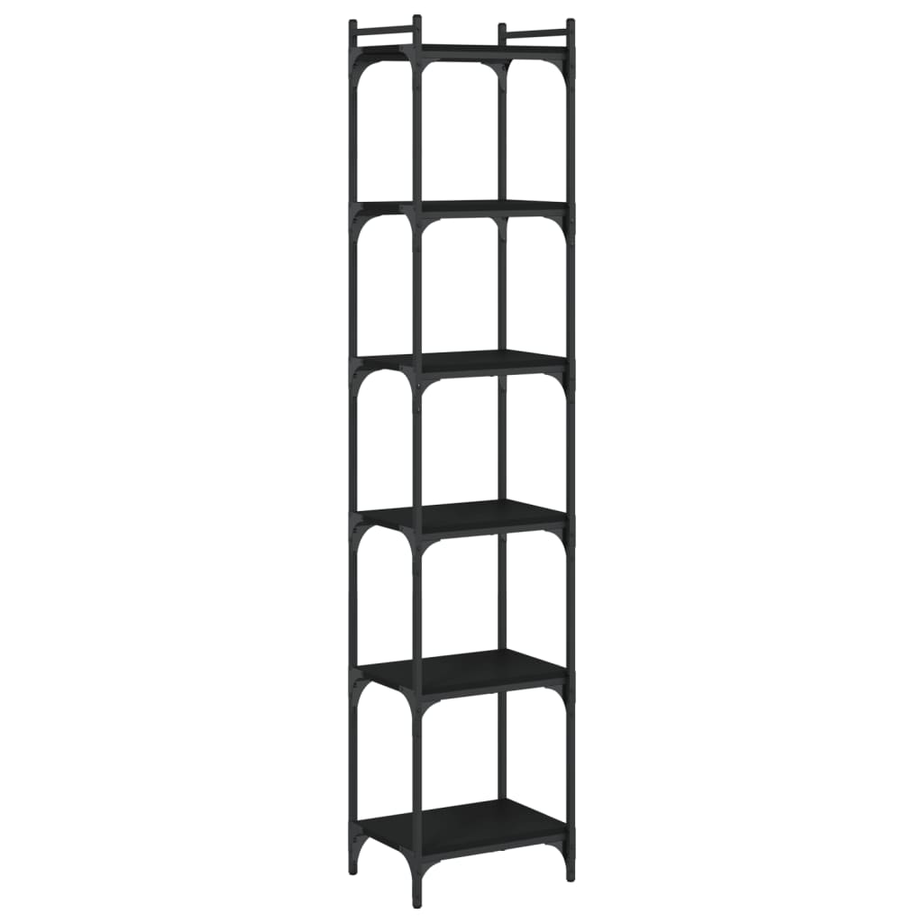 Bokhylle 6 etasjer svart 40x30x188 cm konstruert tre