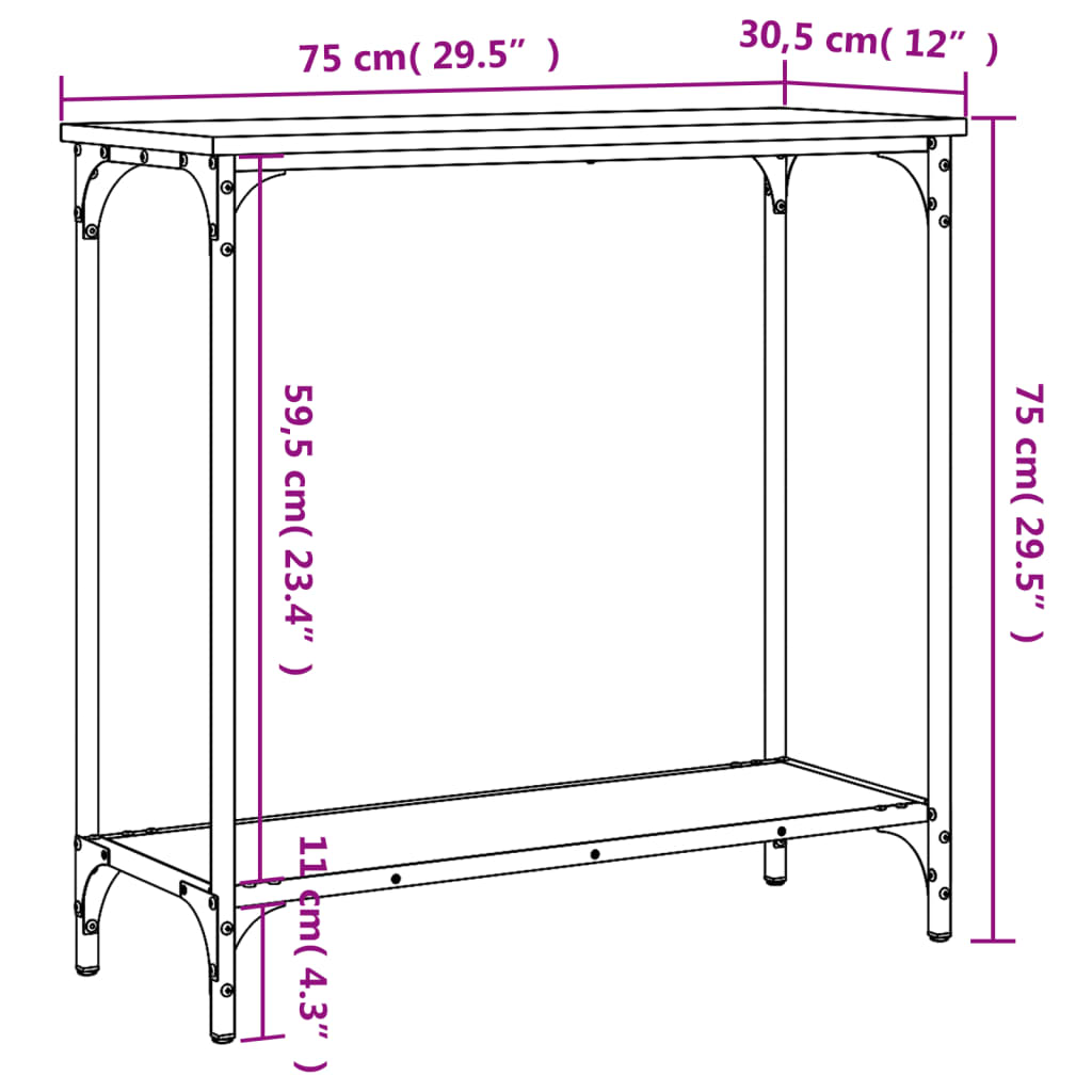 Konsollbord Sonoma eik 75x30,5x75 cm konstruert tre
