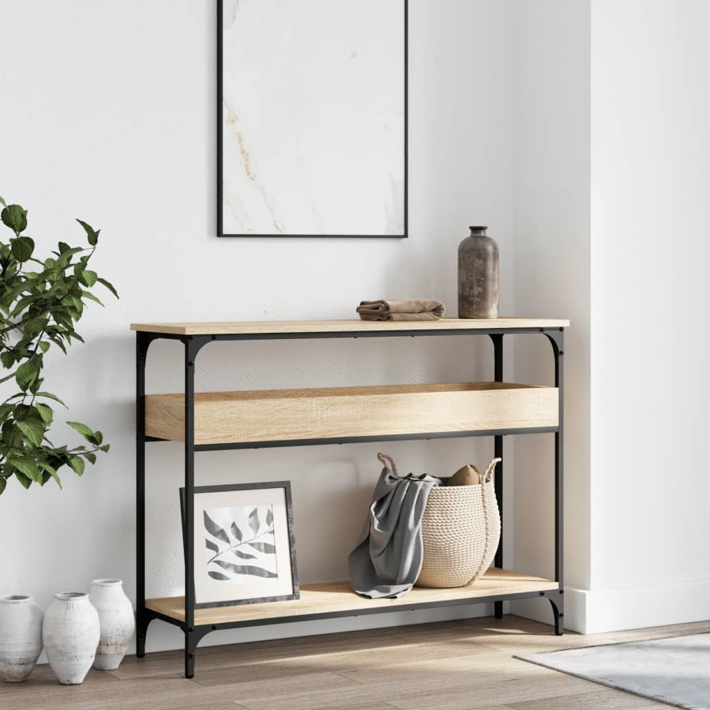Konsollbord med hylle Sonoma eik 100x29x75cm konstruert tre