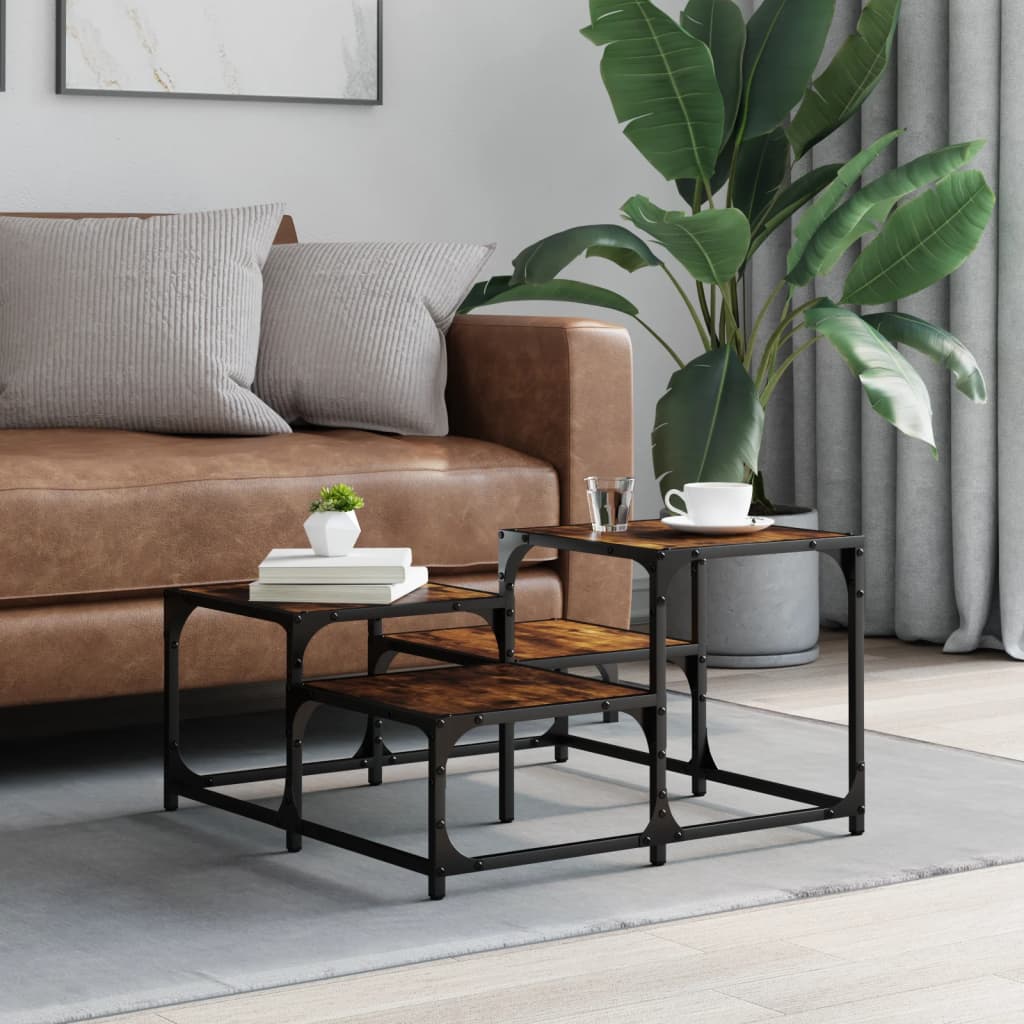 Salongbord røkt eik 68x68x40 cm konstruert tre
