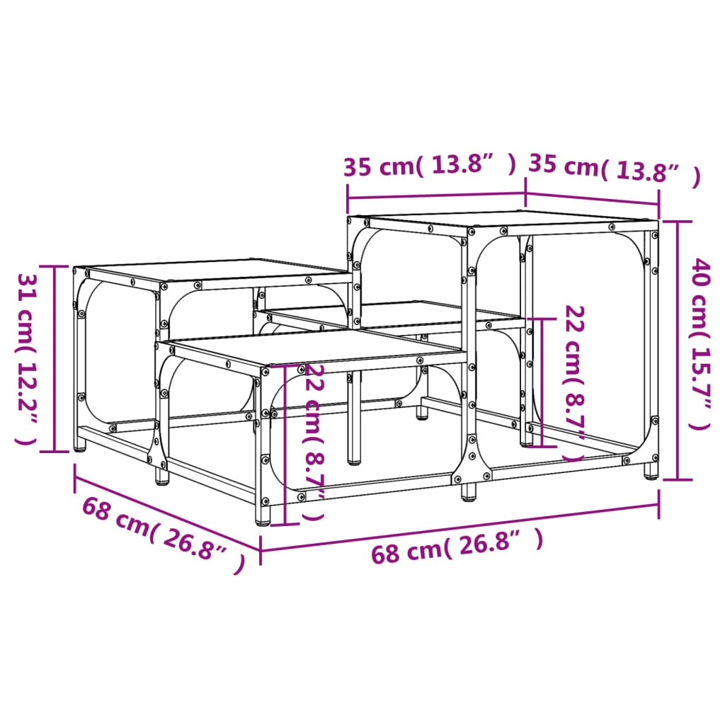 Salongbord røkt eik 68x68x40 cm konstruert tre