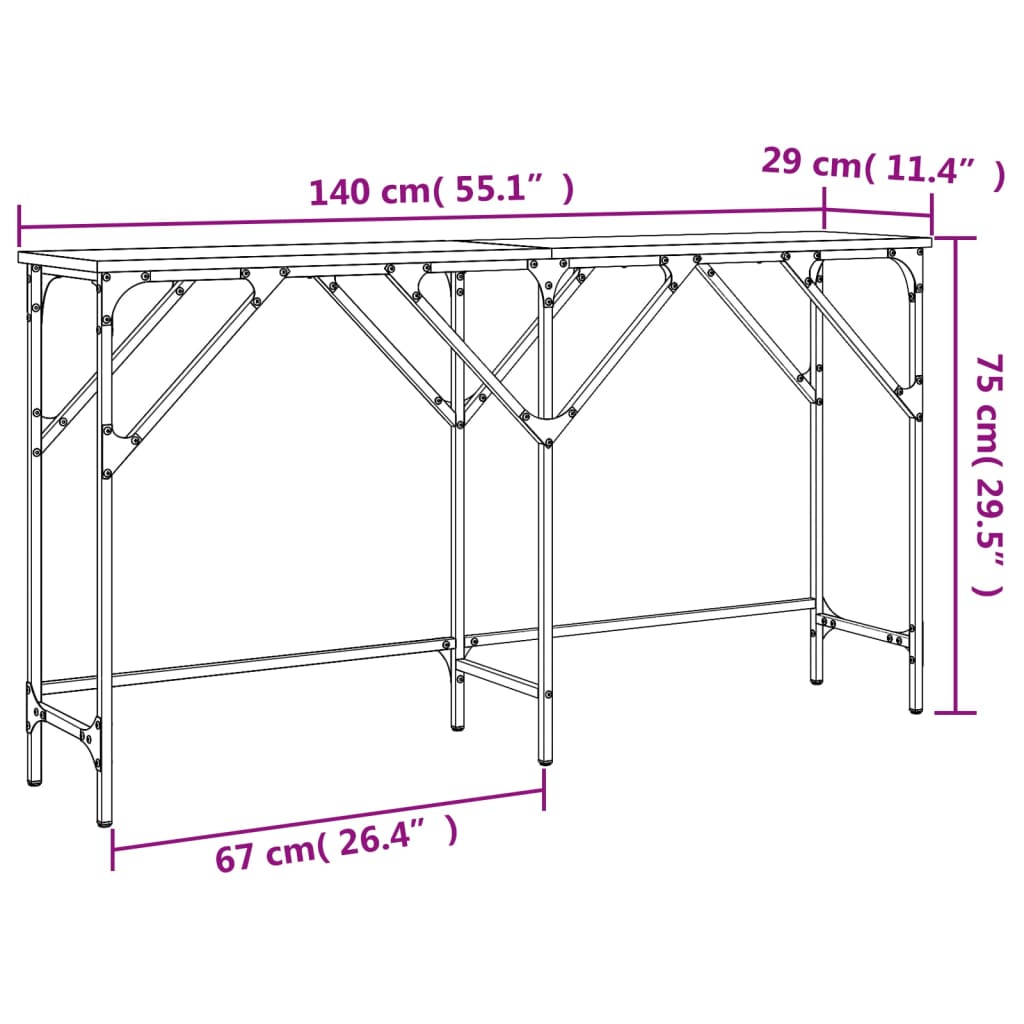 Konsollbord svart 140x29x75 cm konstruert tre