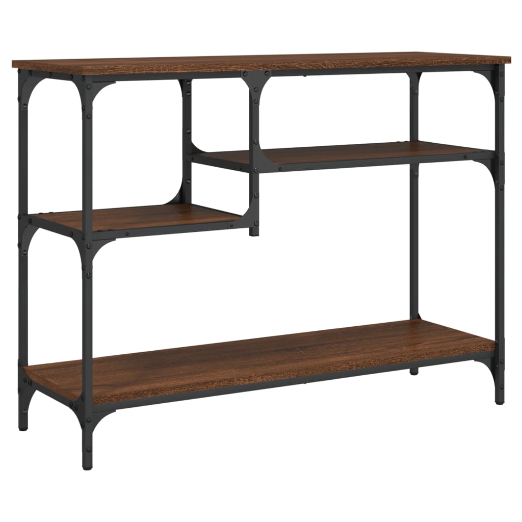 Konsollbord med hyller brun eik 100x35x75 cm