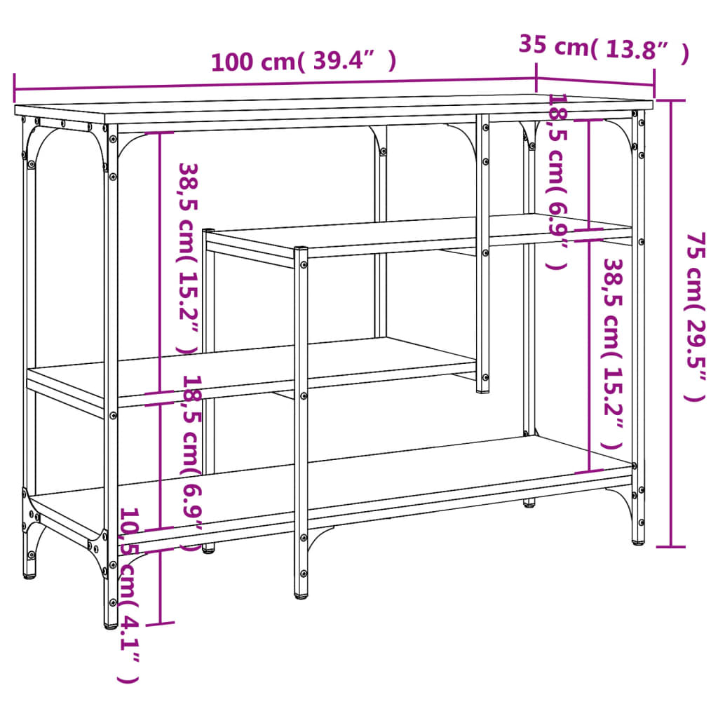 Konsollbord med hyller sonoma eik 100x35x75 cm