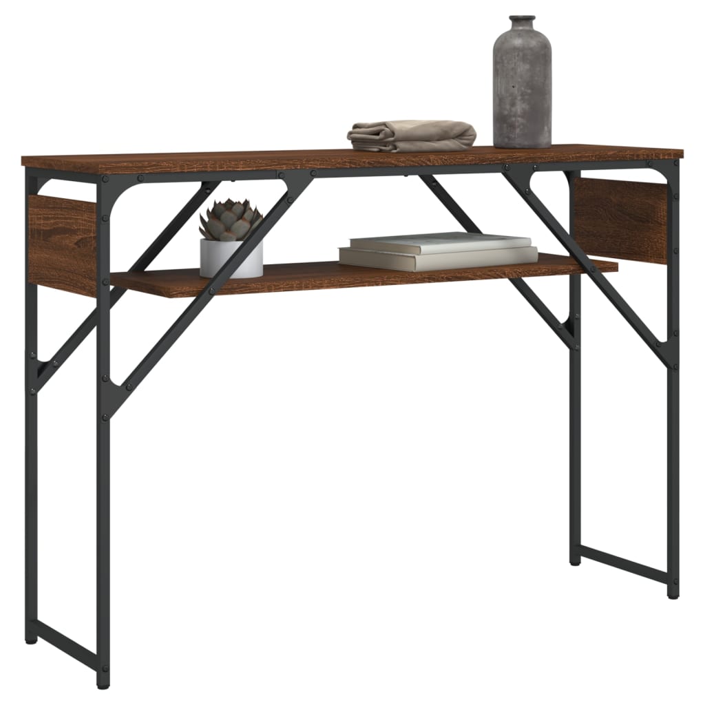 Konsollbord med hylle brun eik 105x30x75 cm konstruert tre
