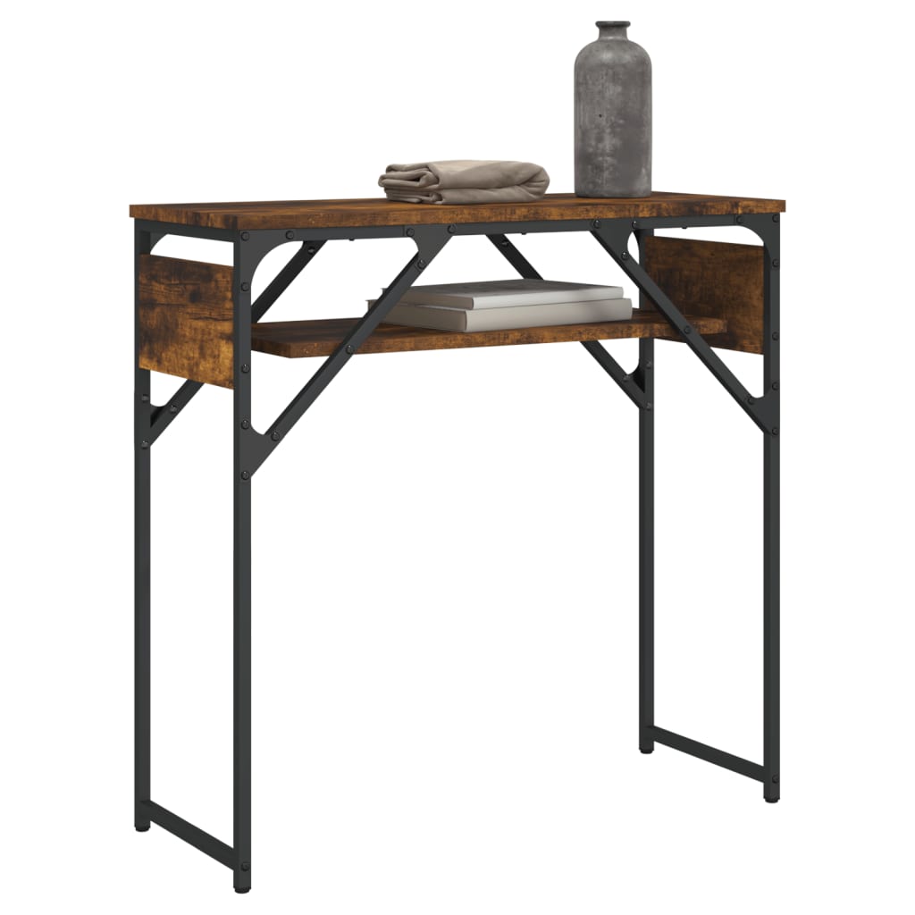 Konsollbord med hylle røkt eik 75x30x75 cm konstruert tre