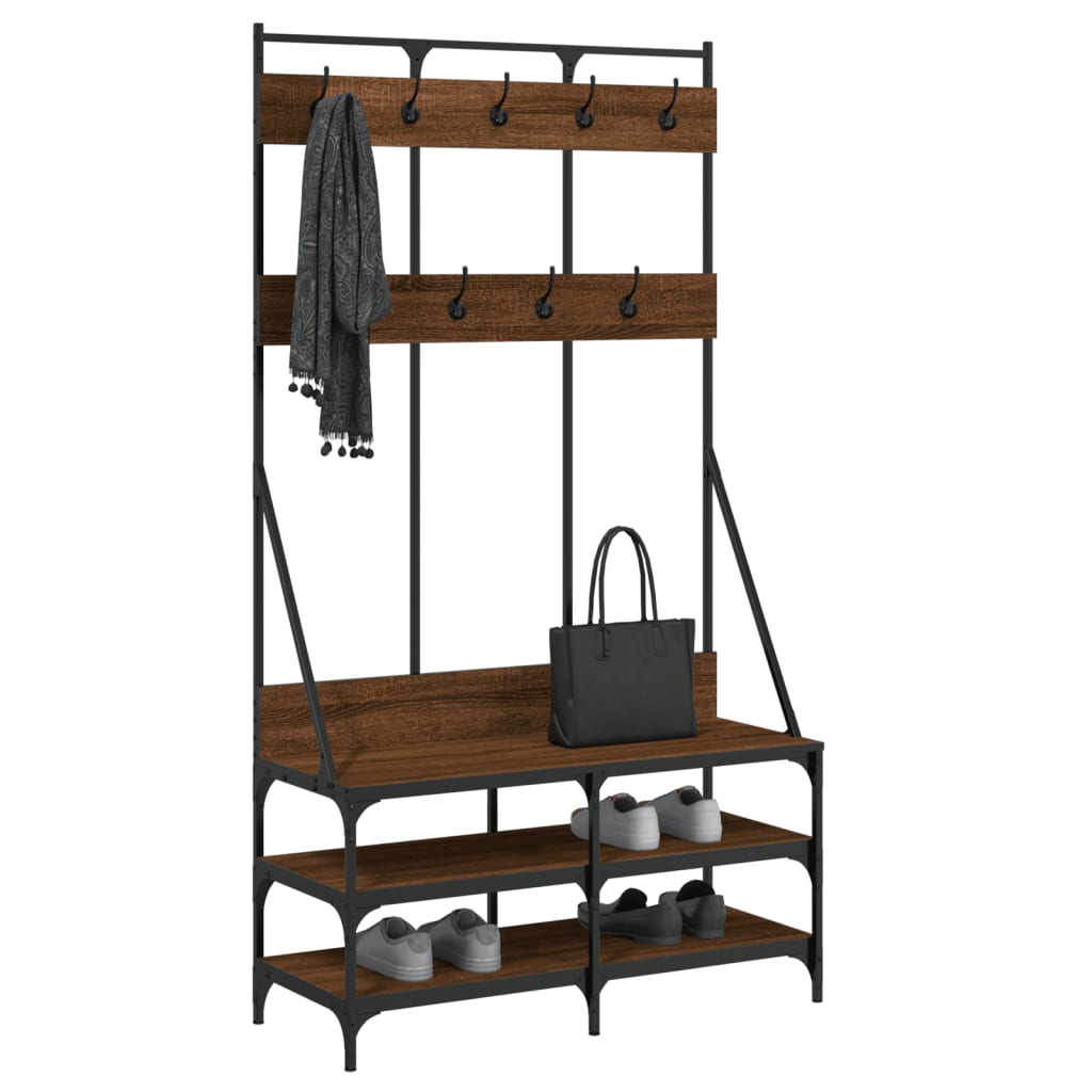 Klesstativ med skooppbevaring brun eik 100x40x184 cm