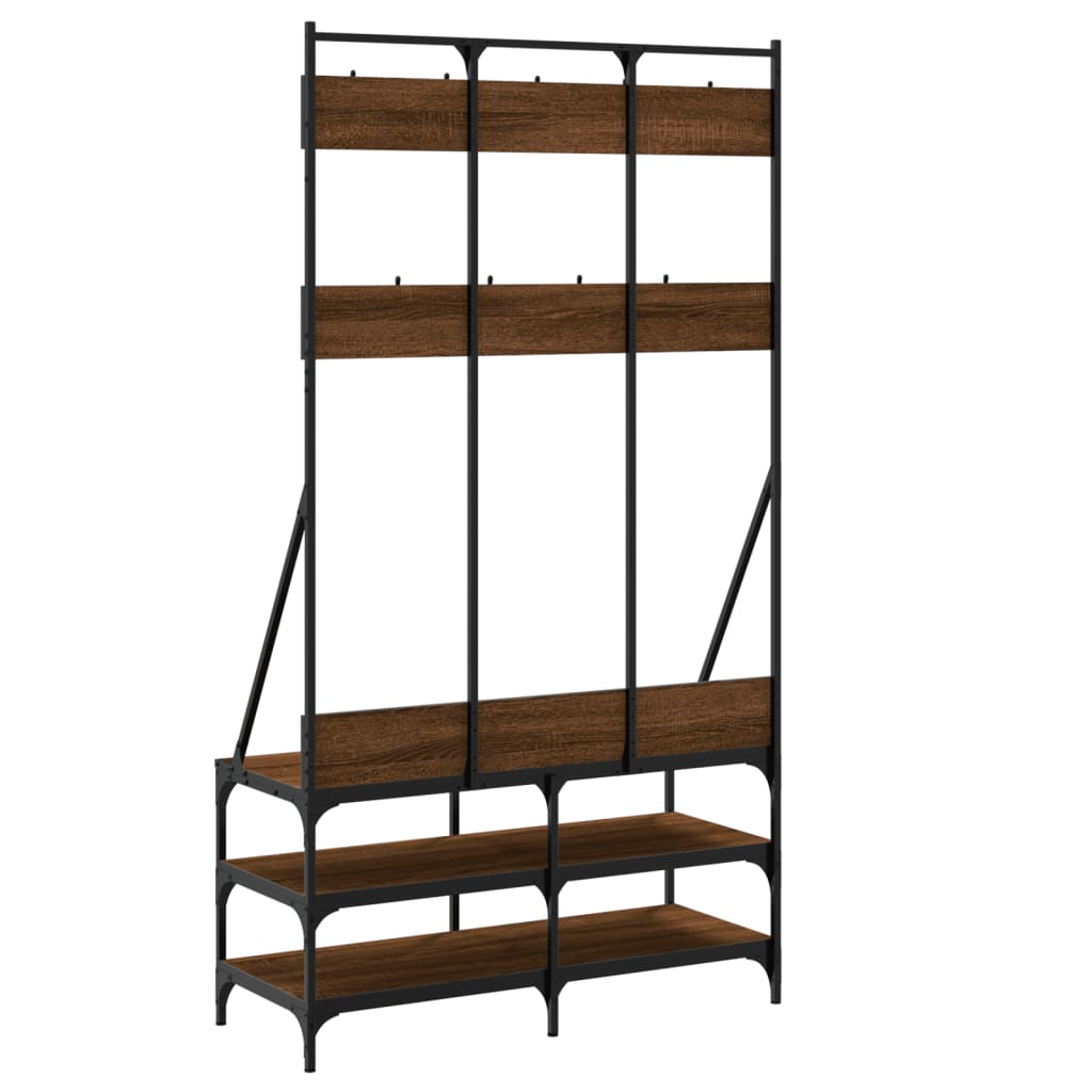 Klesstativ med skooppbevaring brun eik 100x40x184 cm