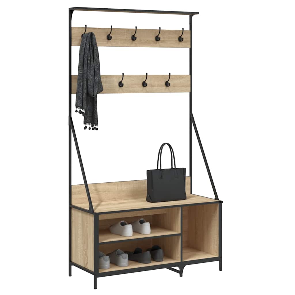 Klesstativ med skooppbevaring sonoma eik 100x41x184 cm