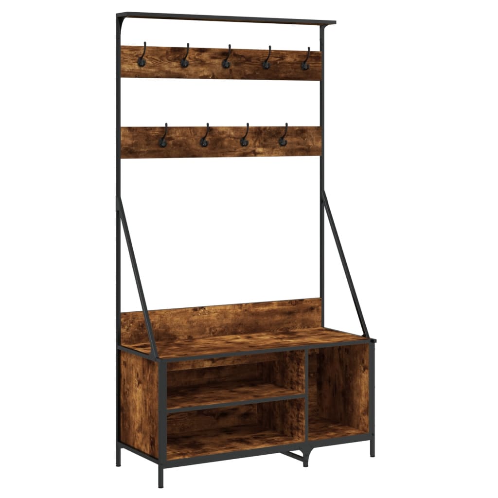 Klesstativ med skooppbevaring røkt eik 100x41x184 cm