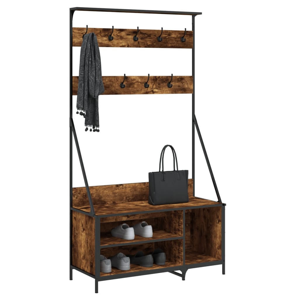 Klesstativ med skooppbevaring røkt eik 100x41x184 cm