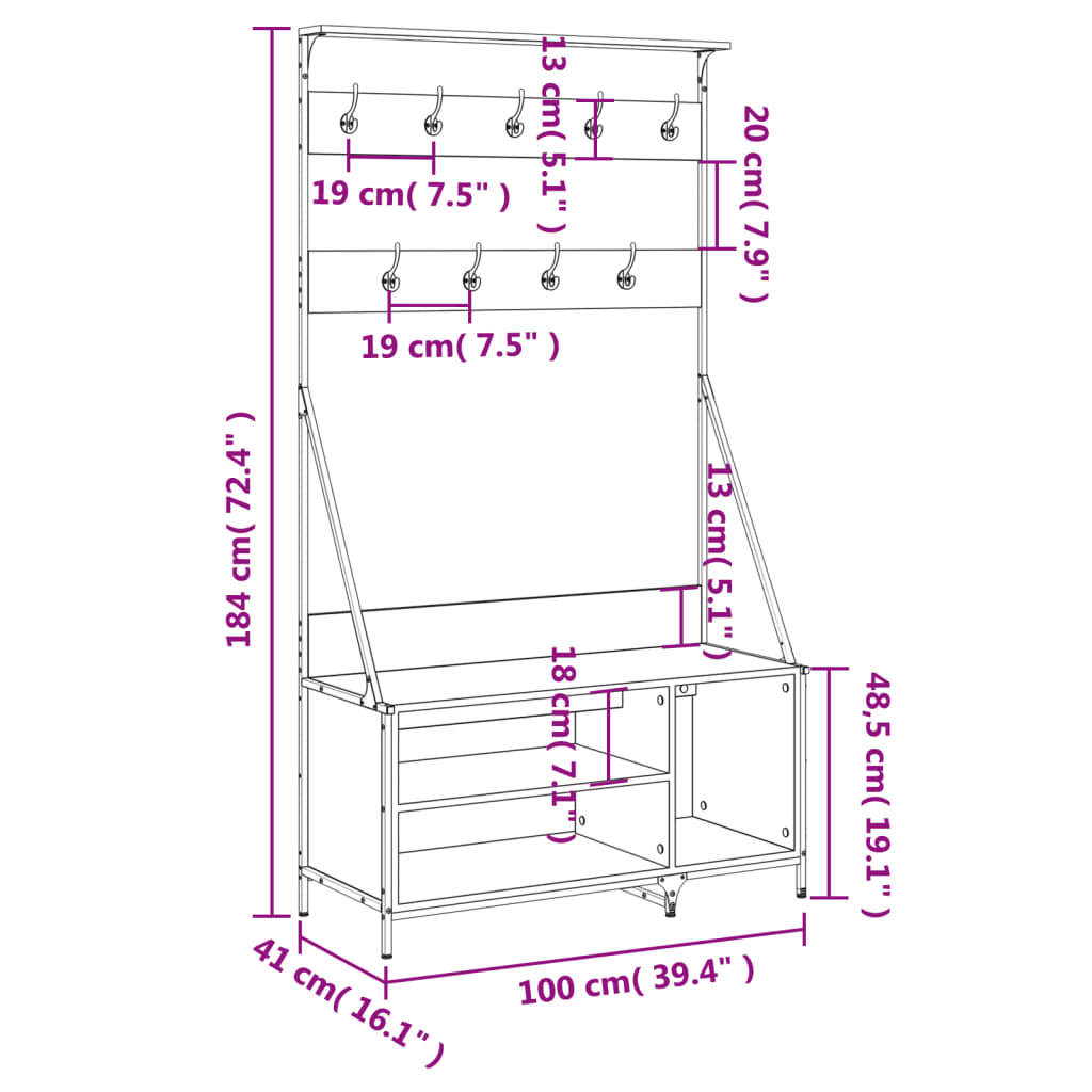 Klesstativ med skooppbevaring røkt eik 100x41x184 cm