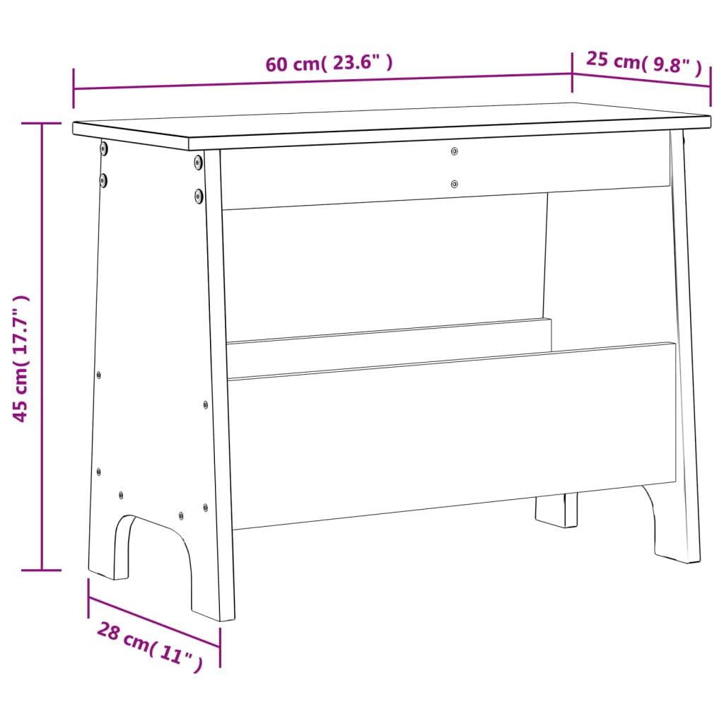 Gangbenk voksbrun 60x28x45 cm heltre furu