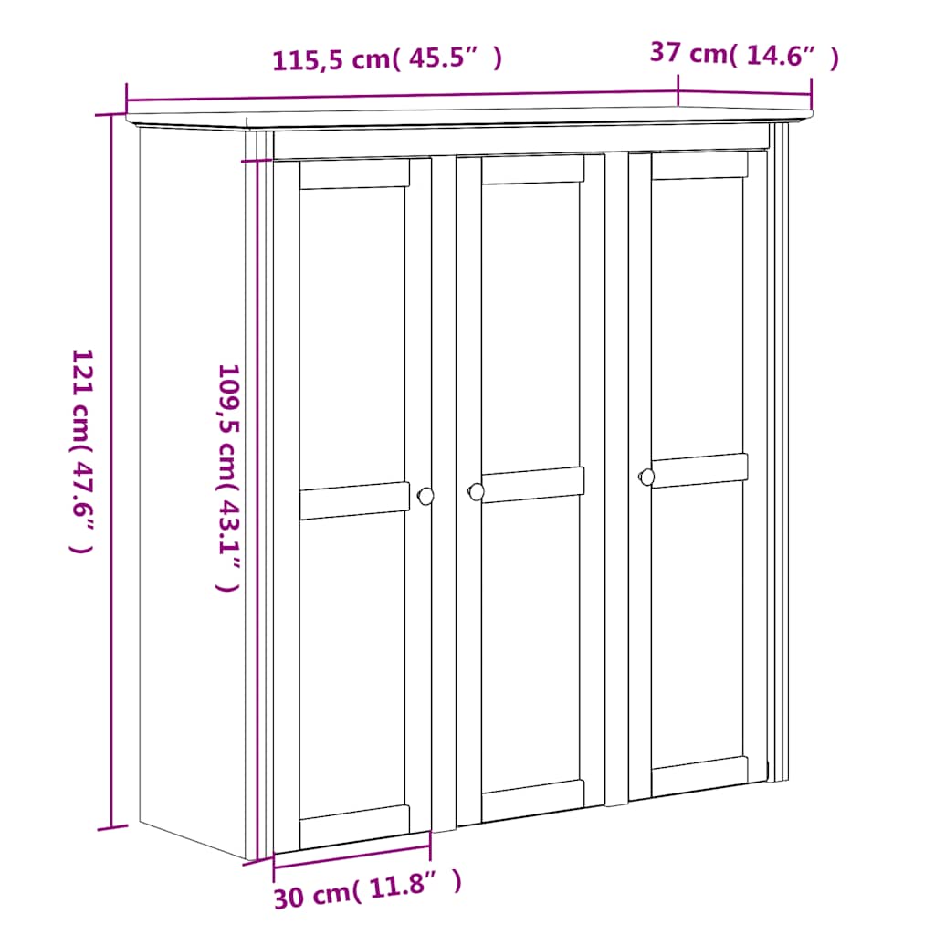 Highboard BODO hvit 115,5x43x200,5 cm heltre furu vidaXL